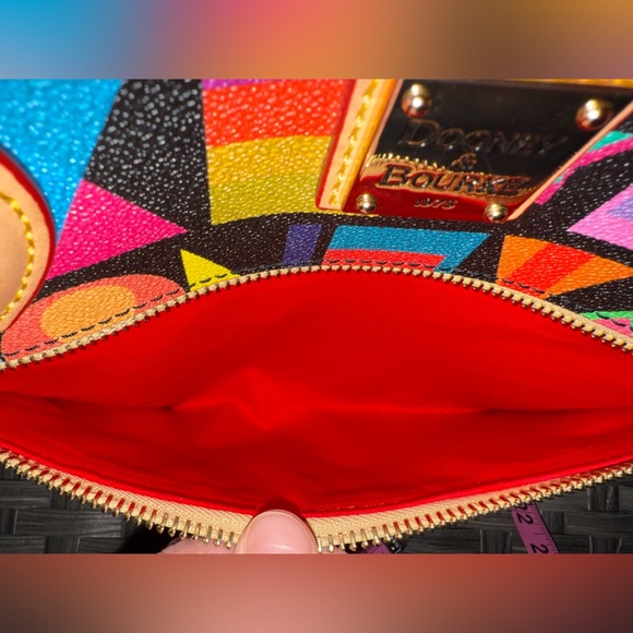 Dooney & Bourke Art Deco Black Multicolor Pebble Tote Shoulder Bag Leather Trim - Picture 10 of 16